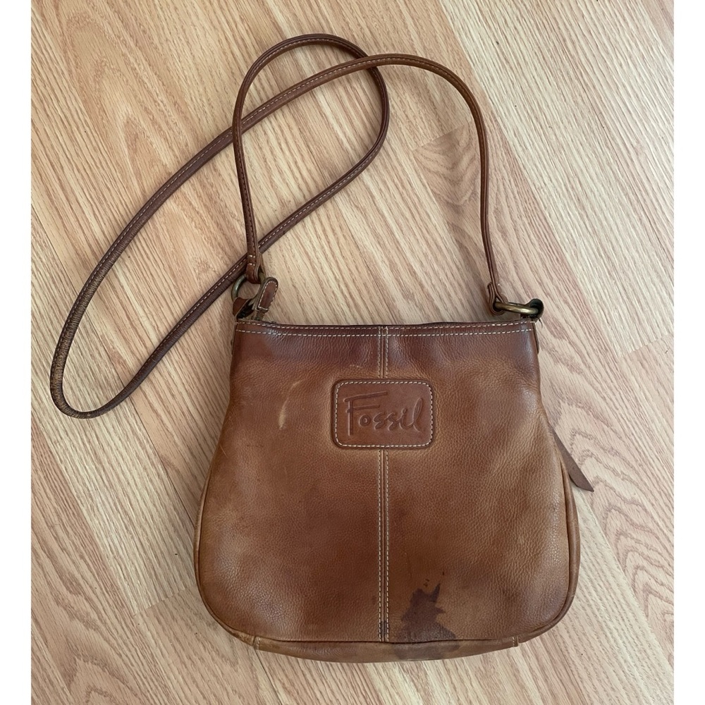 Fossil Tan/Brown Leather Crossbody Purse